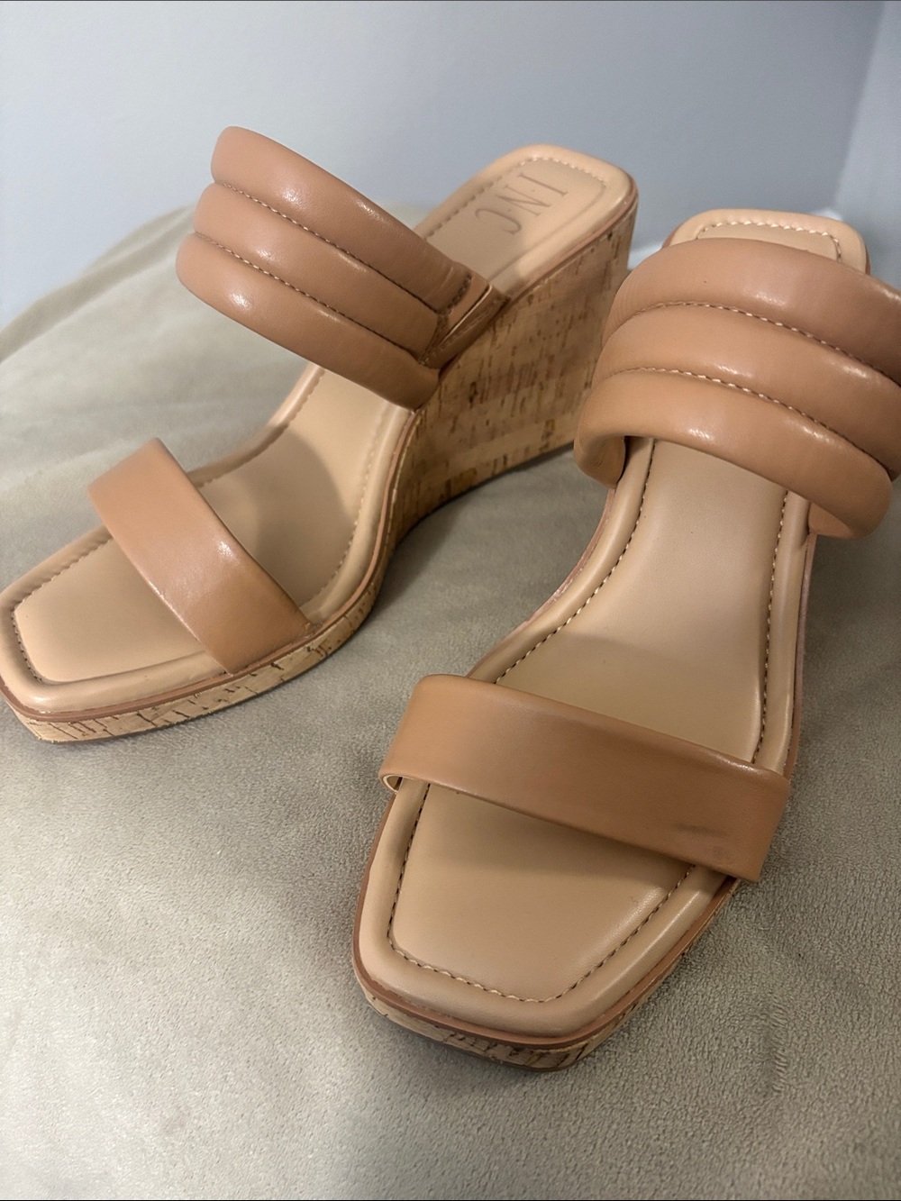 INC International Concepts Tan Wedge Slide Sandals